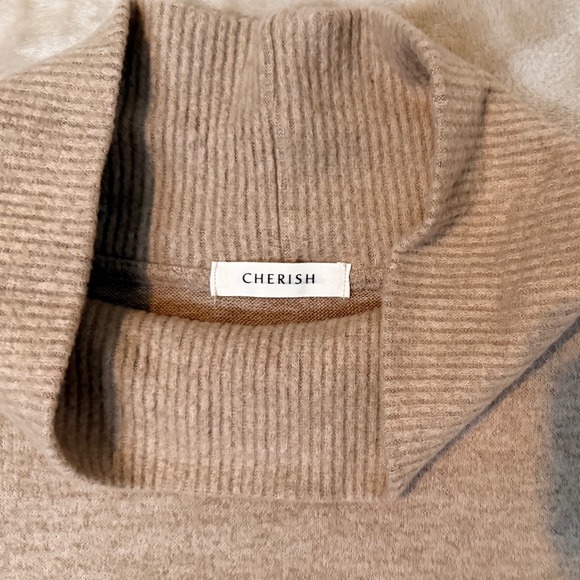 CHERISH Women Oatmeal Turtleneck Sweater Dolman Sleeve Casual Cozy Soft Pockets - Picture 2 of 8